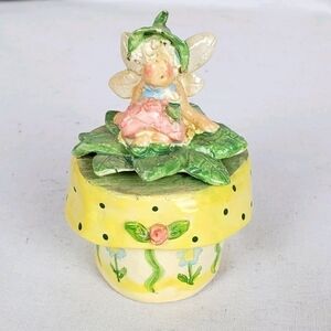 Vtg artist signed Tiny Faerie Fairy trinket box handcrafted